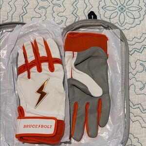 BRUCE BOLT Men's White and Orange Batting Gloves